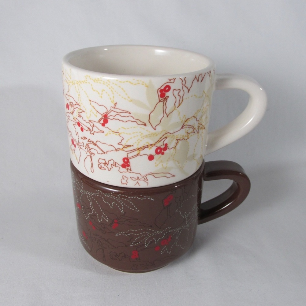 Starbucks Cup Lot 10 oz Stackable Mug Set Brown White Coffee Beans 2009